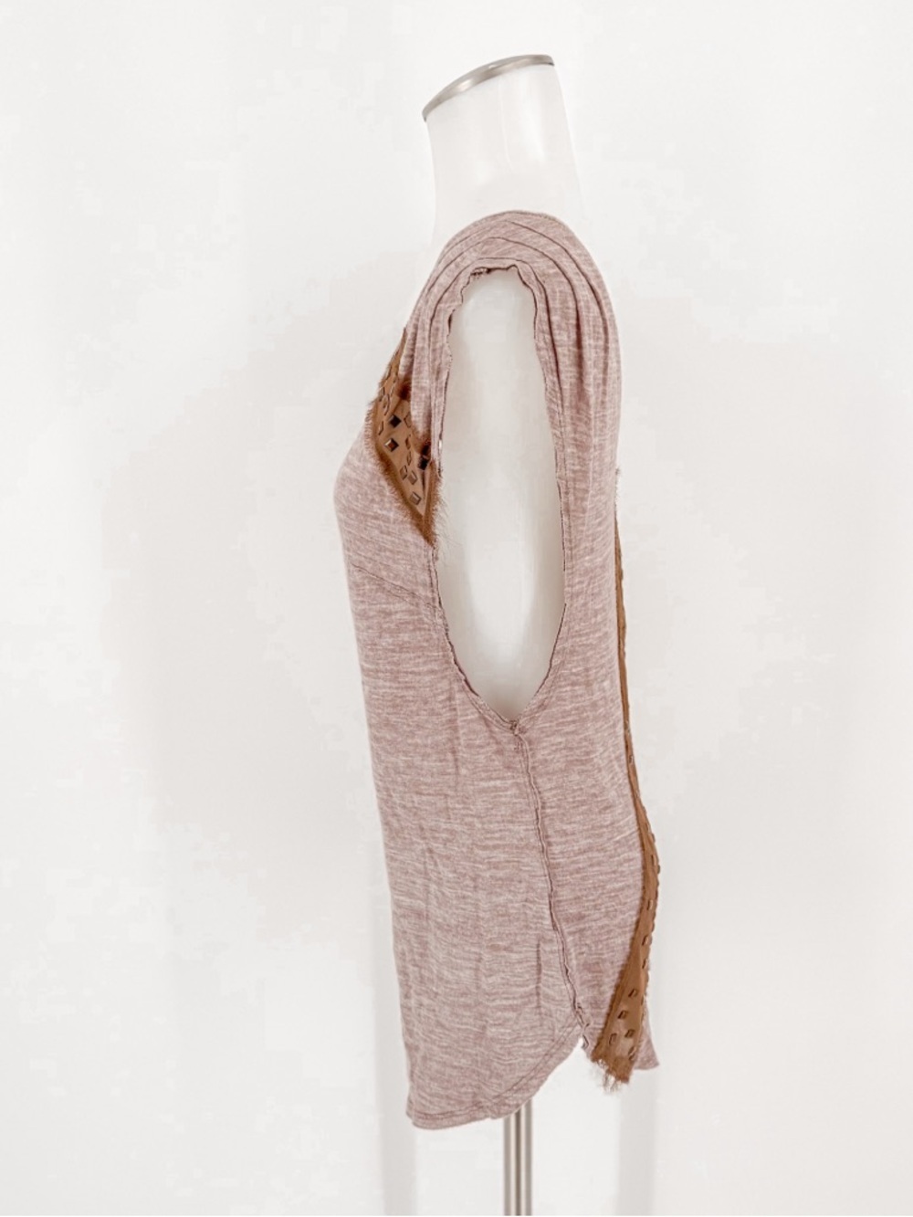 We The Free Brown Knit Tank with Studded Leather Accents - Picture 4 of 7